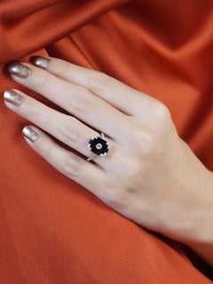 Diamond Onyx Art Deco Style Rectangular Shape Ring in 14K White Gold