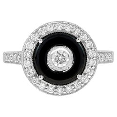Anello Target con diamante e onice in stile Art Deco in oro bianco 14 carati