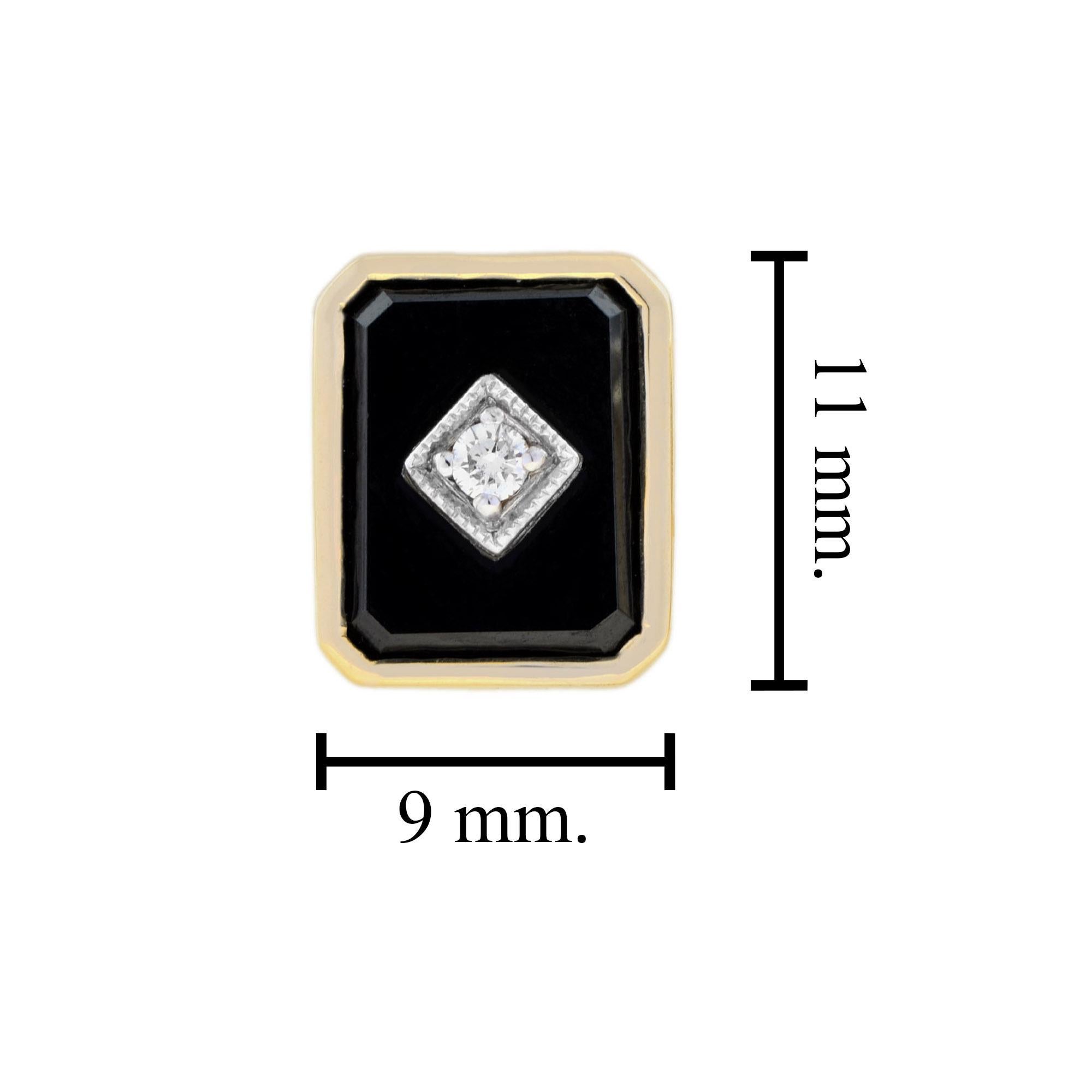 Donna Orecchini con castone in oro giallo 9K con diamante e onice, stile Art Déco. in vendita