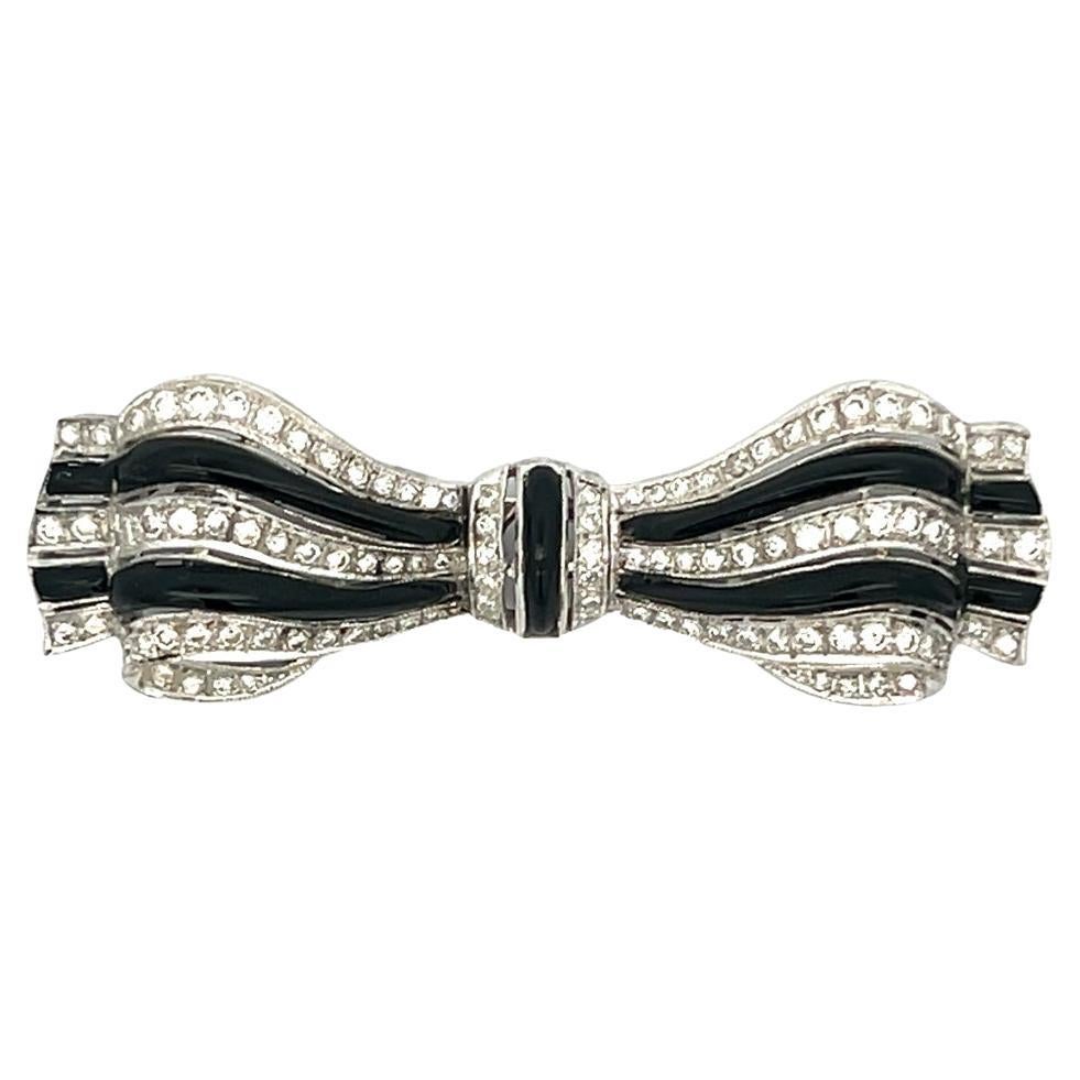 Diamond & Onyx Bow Brooch