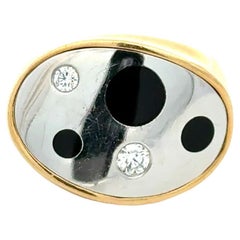 Diamond Onyx Circles Platinum and Gold Unique Modernist Vintage Ring