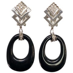 Diamond Onyx Crystal Interchangeable Door Knocker Drop White Gold Earrings