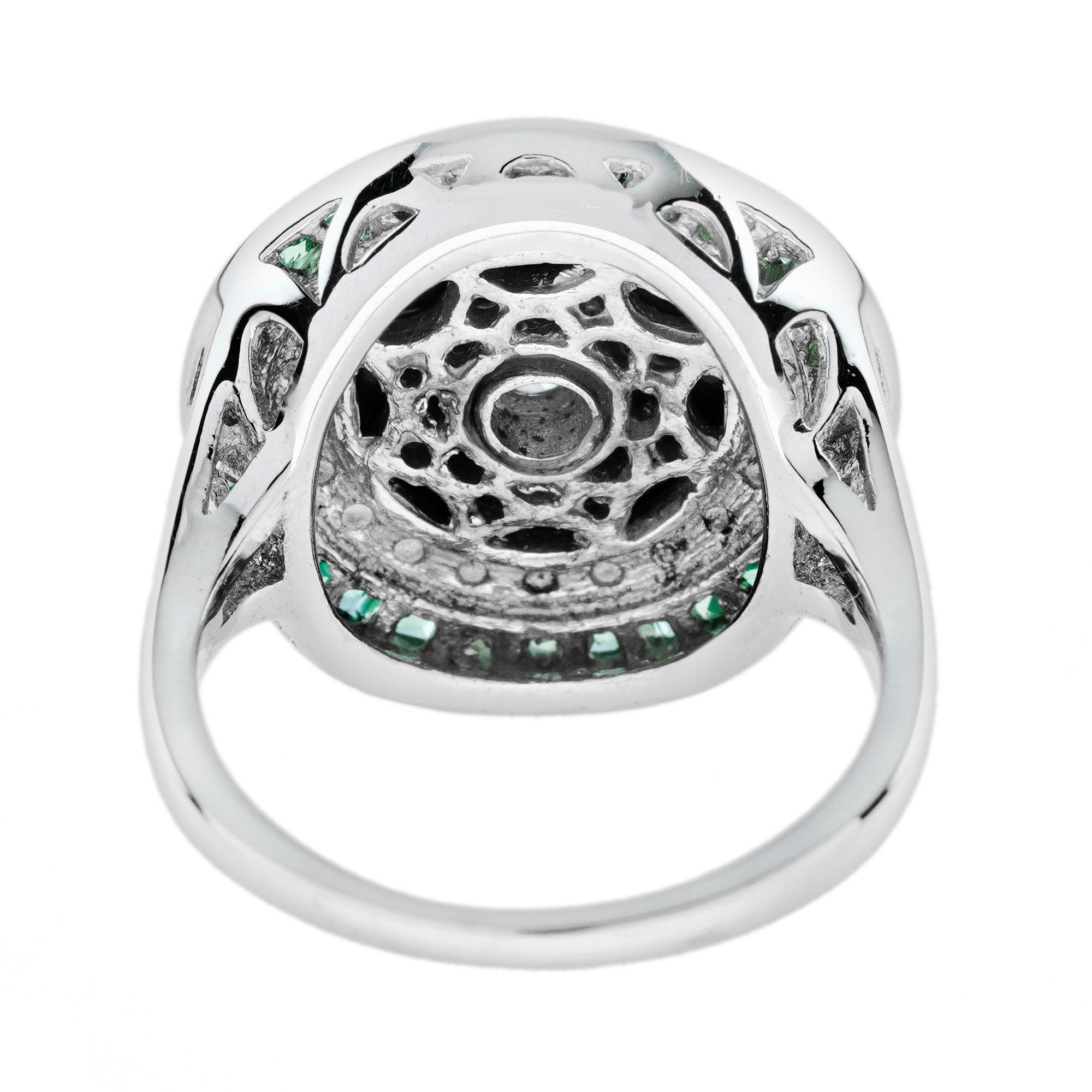 For Sale:  Diamond Onyx Emerald Art Deco Style Target Cocktail Ring in 14K White Gold 5