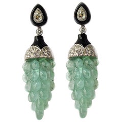 Diamond Onyx Emerald Caving Earring