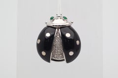 Diamond Onyx Emerald Gold Ladybug Pendant Brooch