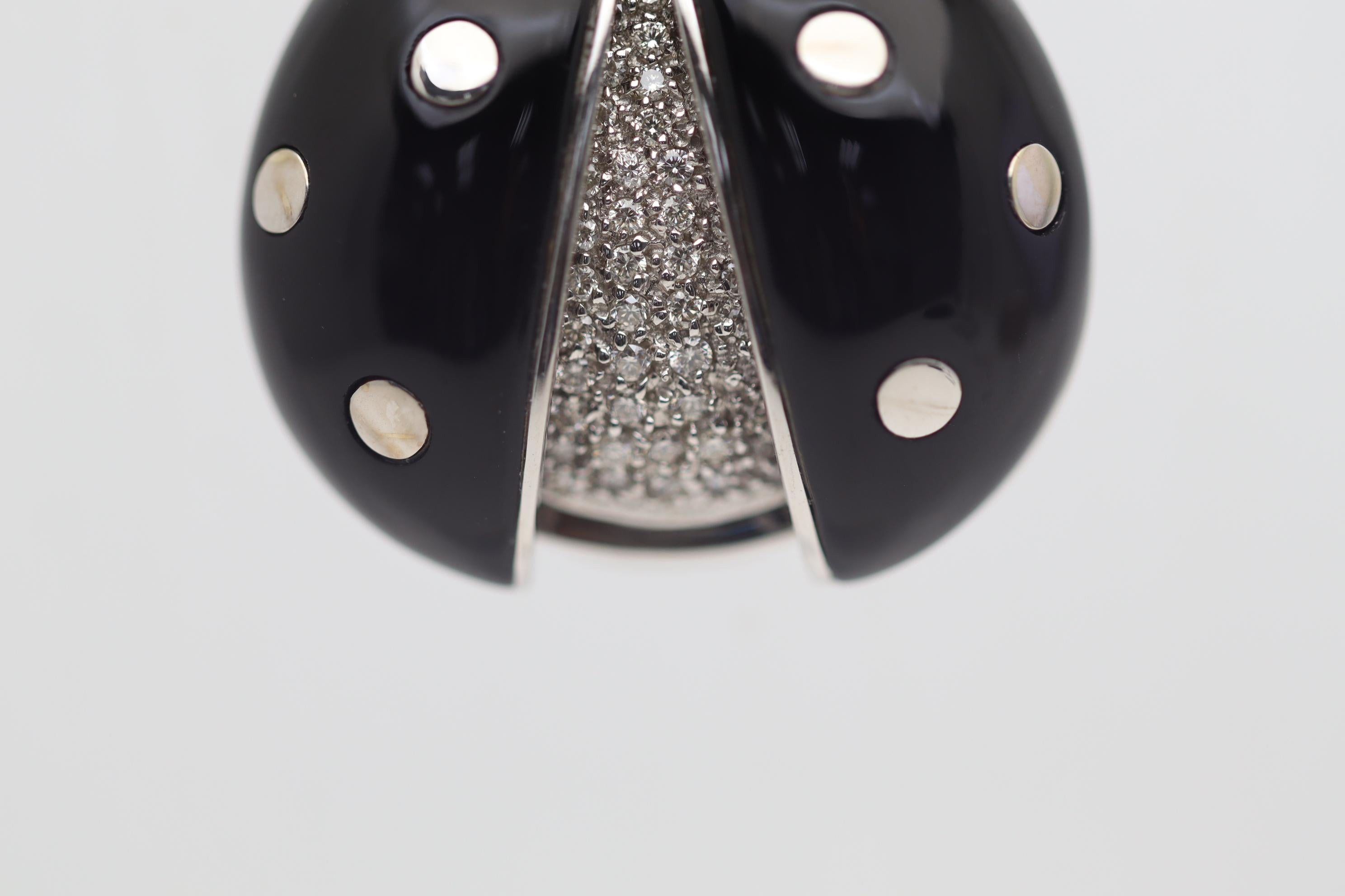 Women's or Men's Diamond Onyx Emerald Gold Ladybug Pendant Brooch For Sale