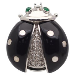 Diamond Onyx Emerald Gold Ladybug Pendant Brooch