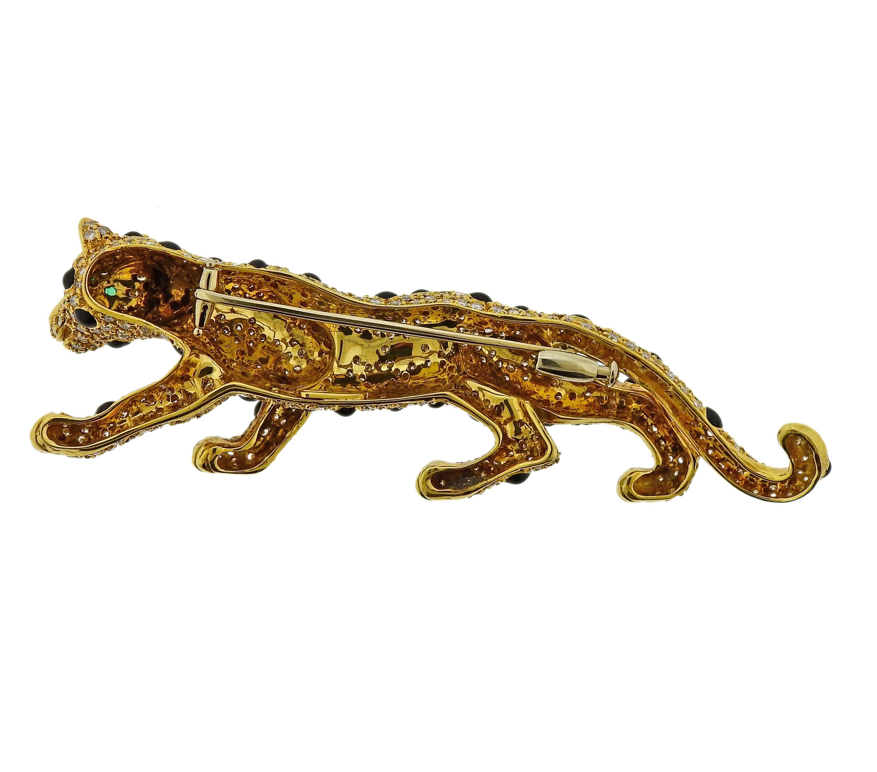 Women's Diamond Onyx Emerald Gold Panther Brooch Pin