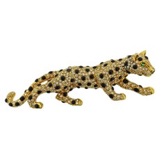 Vintage Diamond Onyx Emerald Gold Panther Brooch Pin