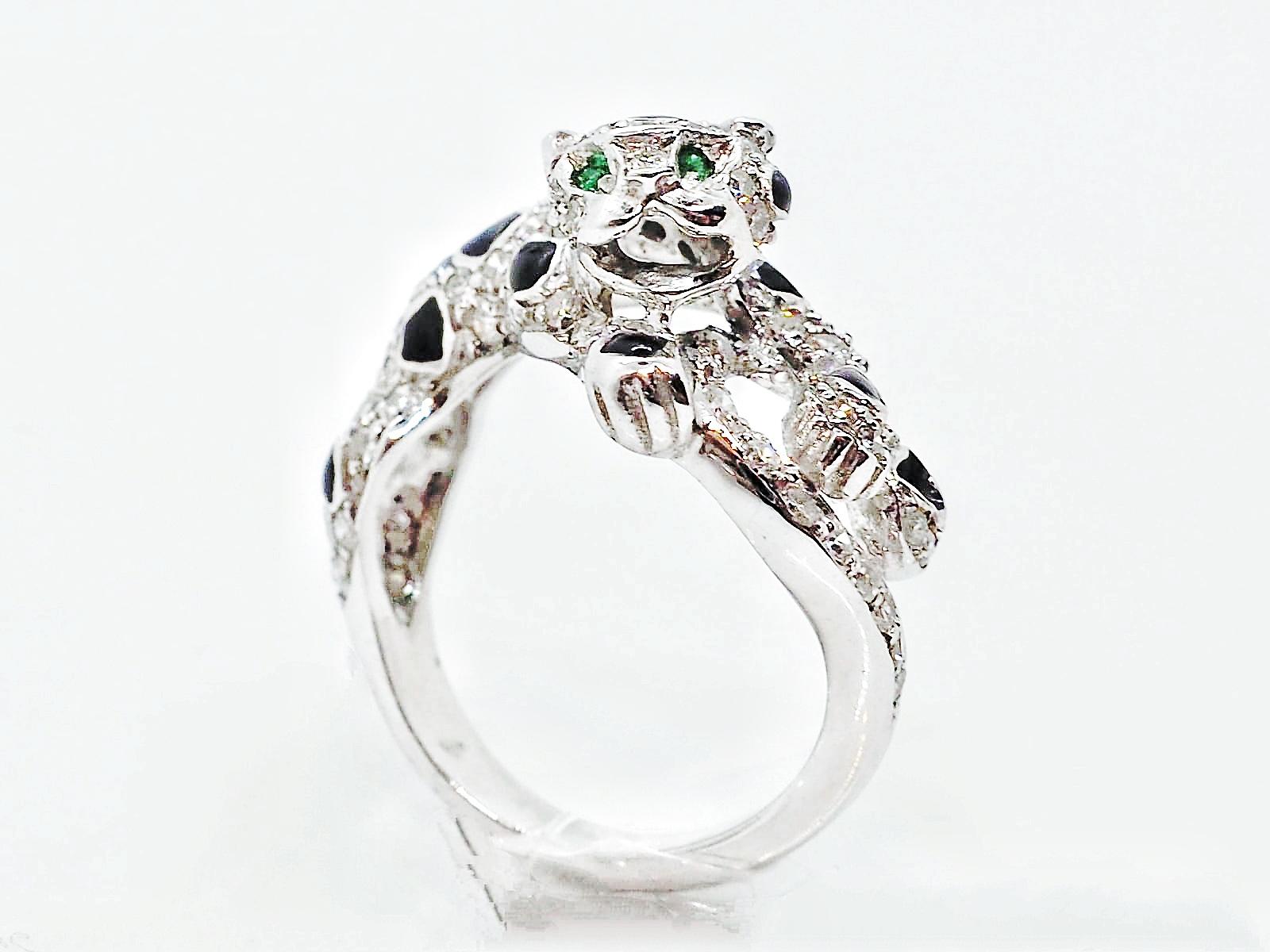 Diamond Onyx Emeralds Panther 18 Karat White Gold 1