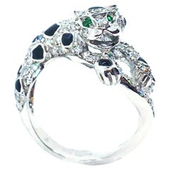 Diamond Onyx Emeralds Panther 18 Karat White Gold