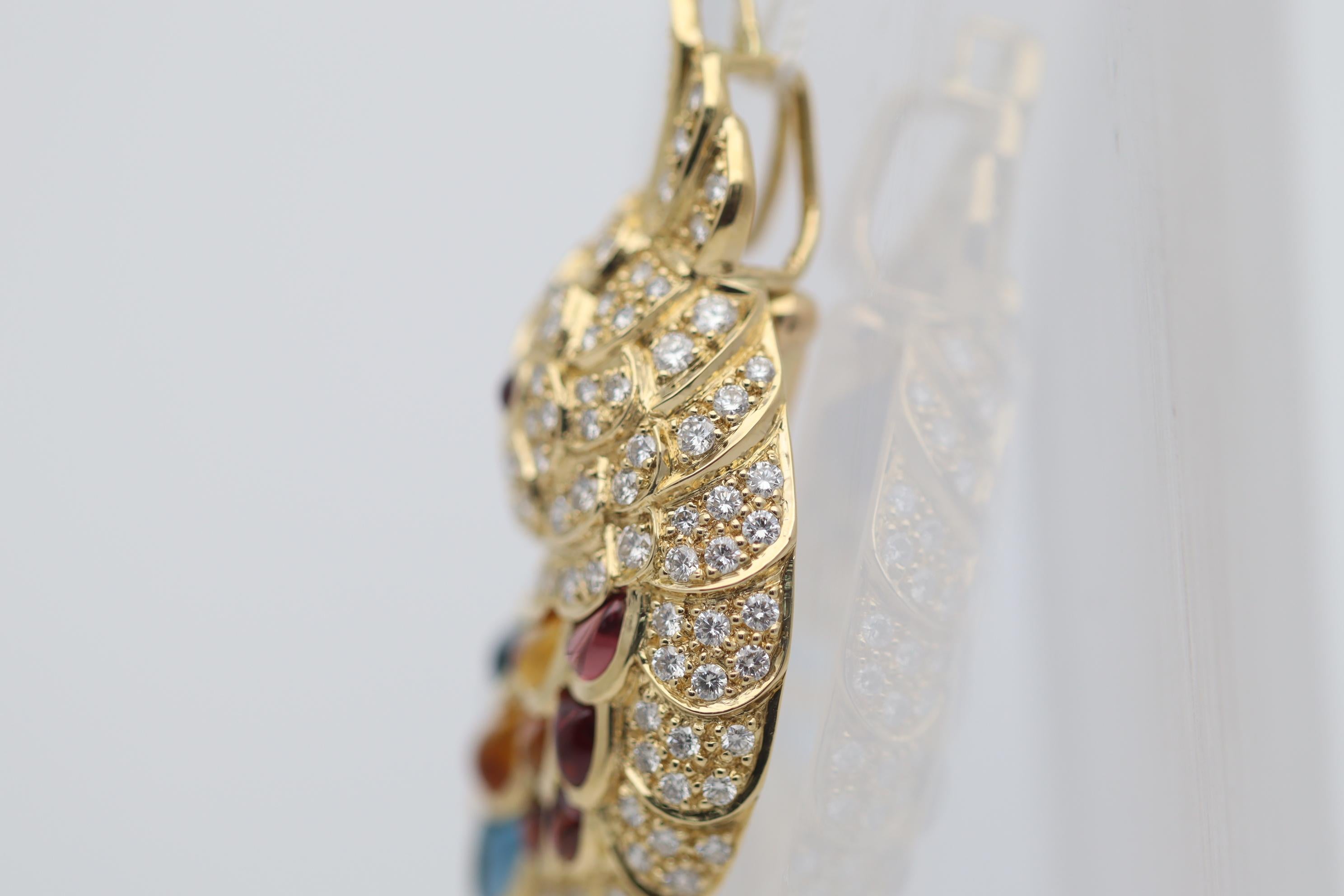 Diamant Onyx Multicolor Edelstein Gold Toucan Anhänger Brosche Damen im Angebot