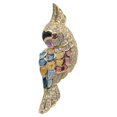 Broche pendentif toucan multicolore en or, diamants, onyx et pierres précieuses