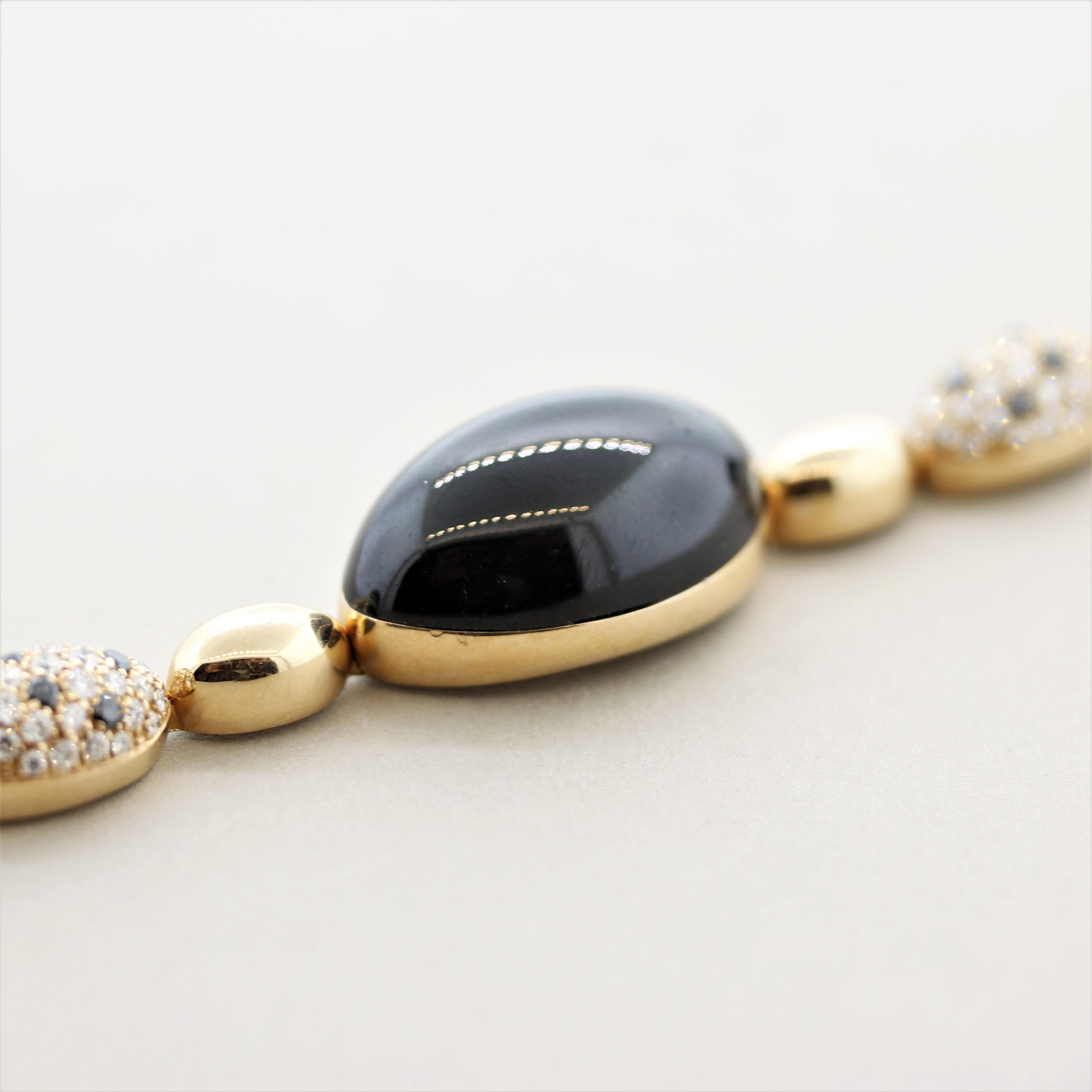 Mixed Cut Diamond Onyx “Panther Pattern” Gold Bracelet For Sale