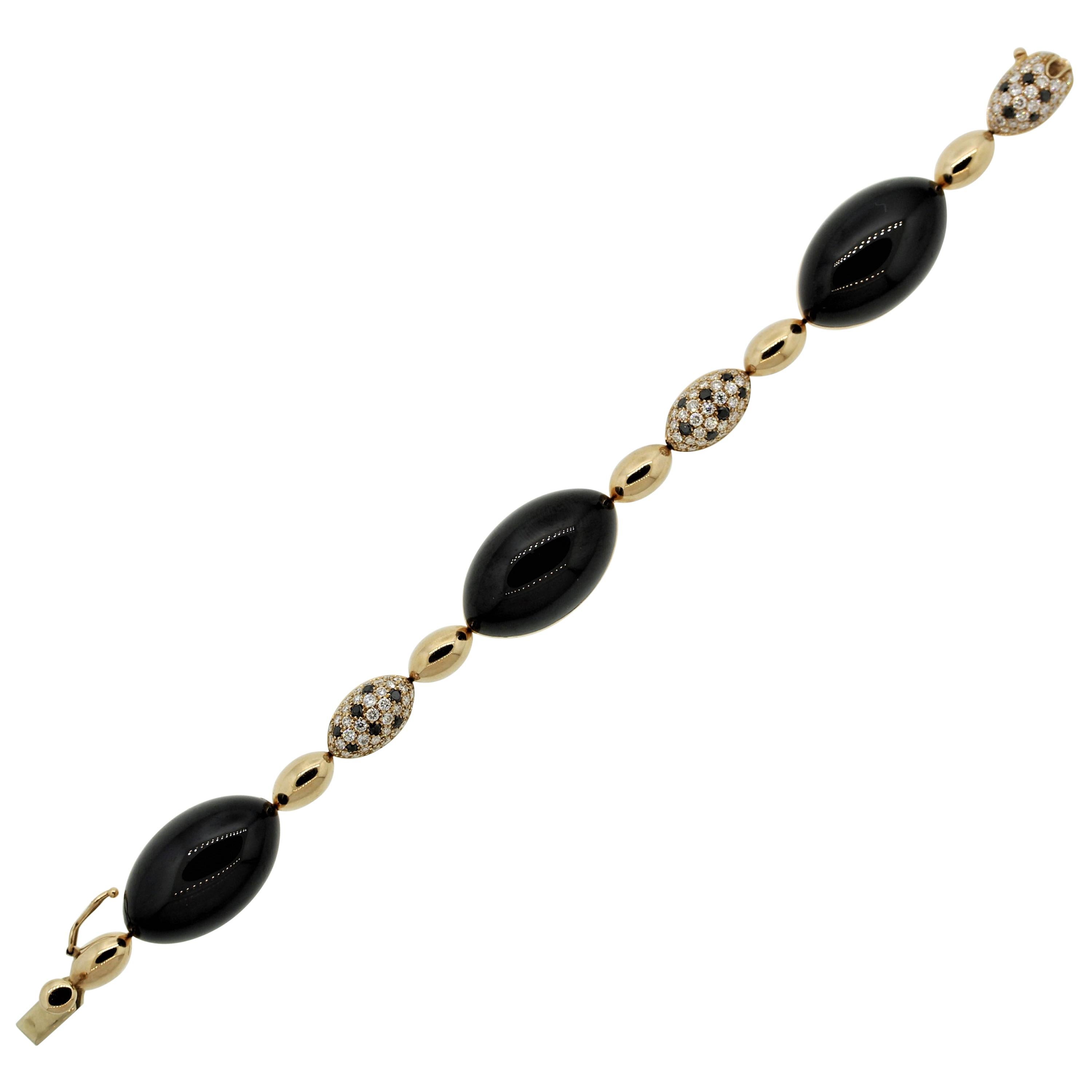 Diamond Onyx “Panther Pattern” Gold Bracelet For Sale