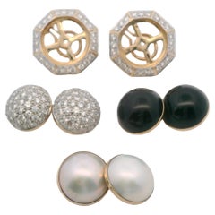 Diamond, Onyx, Pearl and Yellow Gold Diamond Halo Interchangeable Earrings 1980s