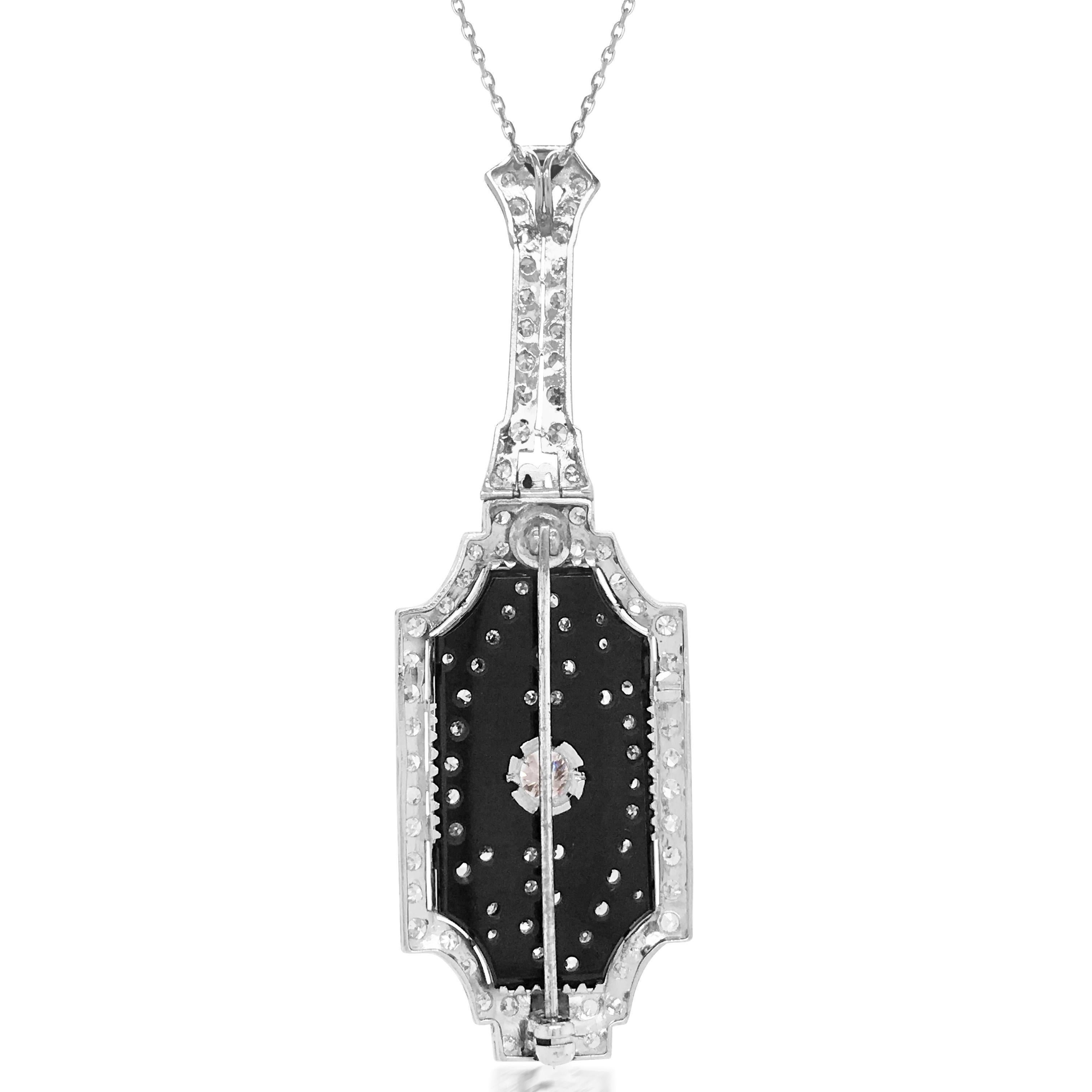 Halskette mit Diamant-Onyx-Anhänger im Zustand „Gut“ im Angebot in New York, NY