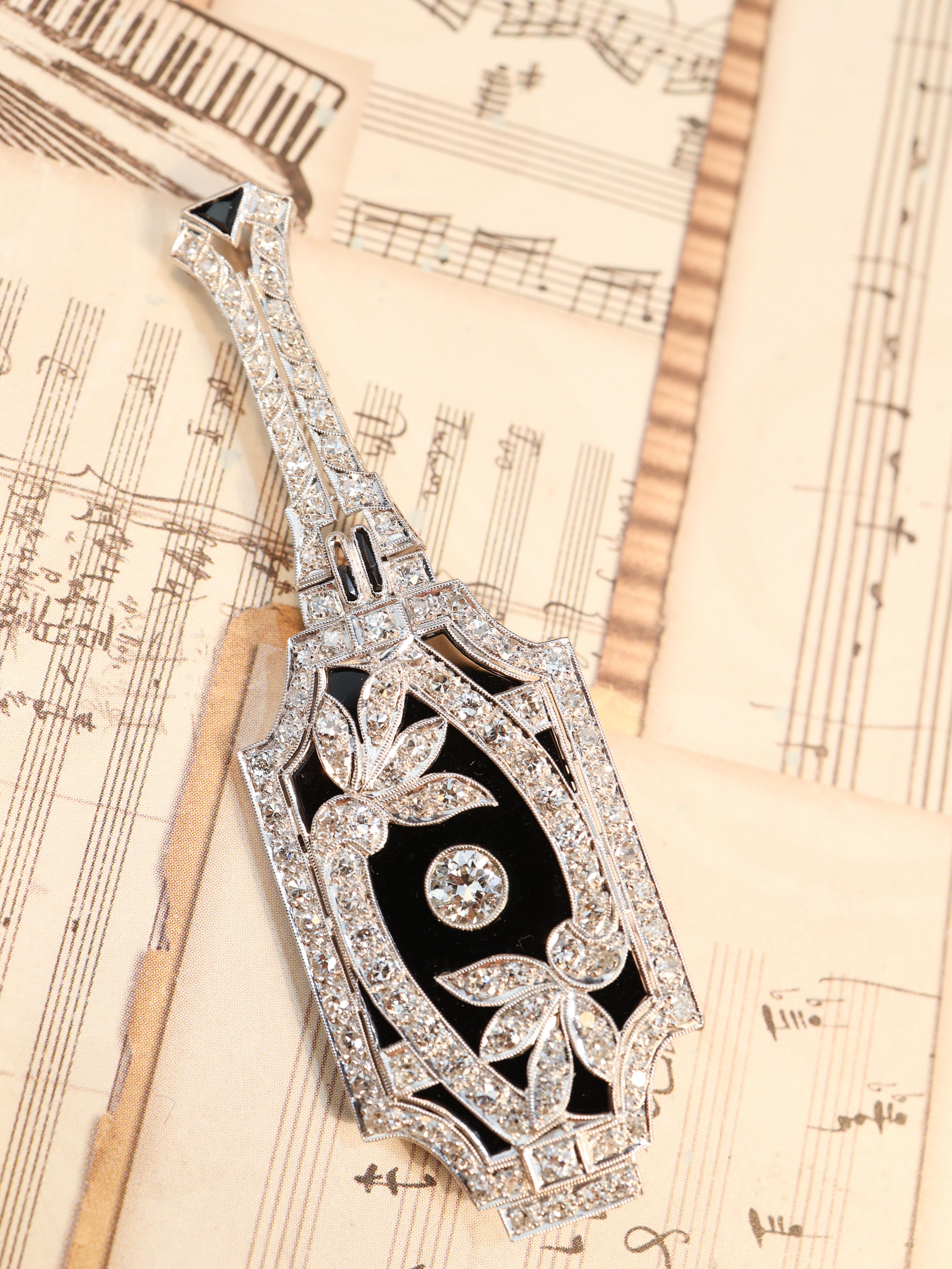 Women's or Men's Diamond Onyx Pendant Necklace For Sale