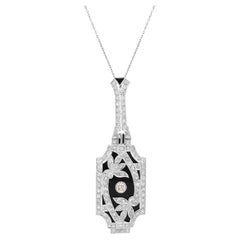 Vintage Diamond Onyx Pendant Necklace