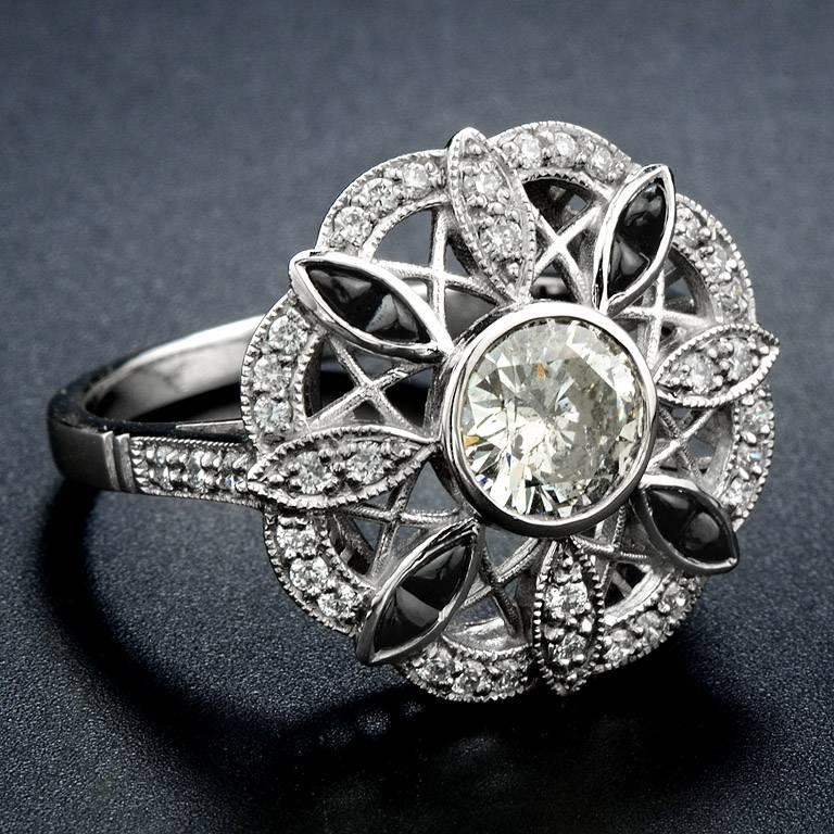 Art Deco Diamond Onyx Platinum Cocktail Ring