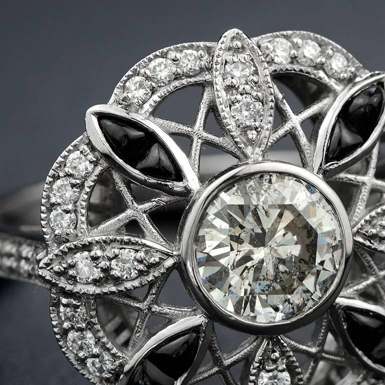 Women's Diamond Onyx Platinum Cocktail Ring