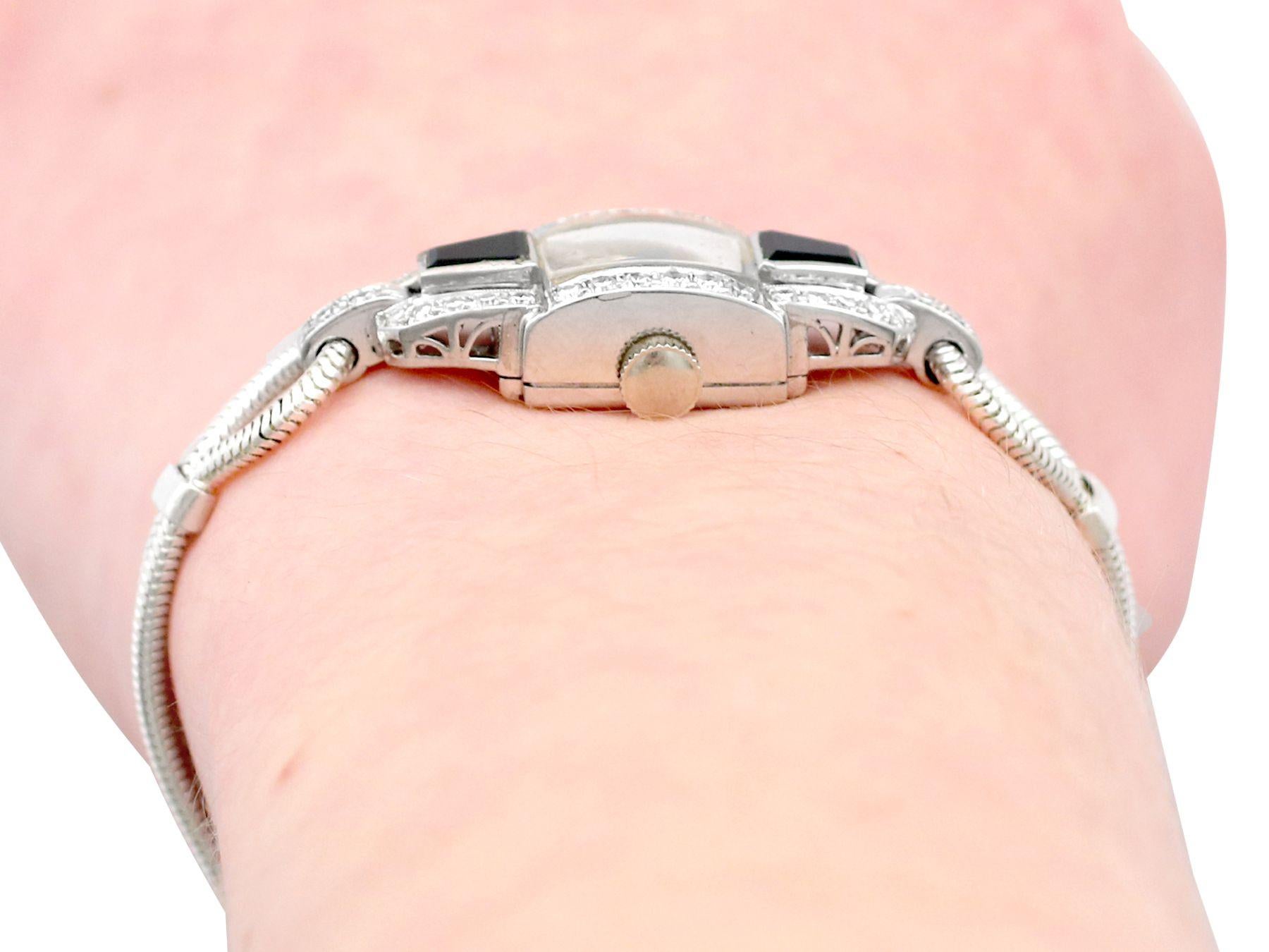 Art Deco Diamond Onyx Platinum Cocktail Watch by Hamilton For Sale 4