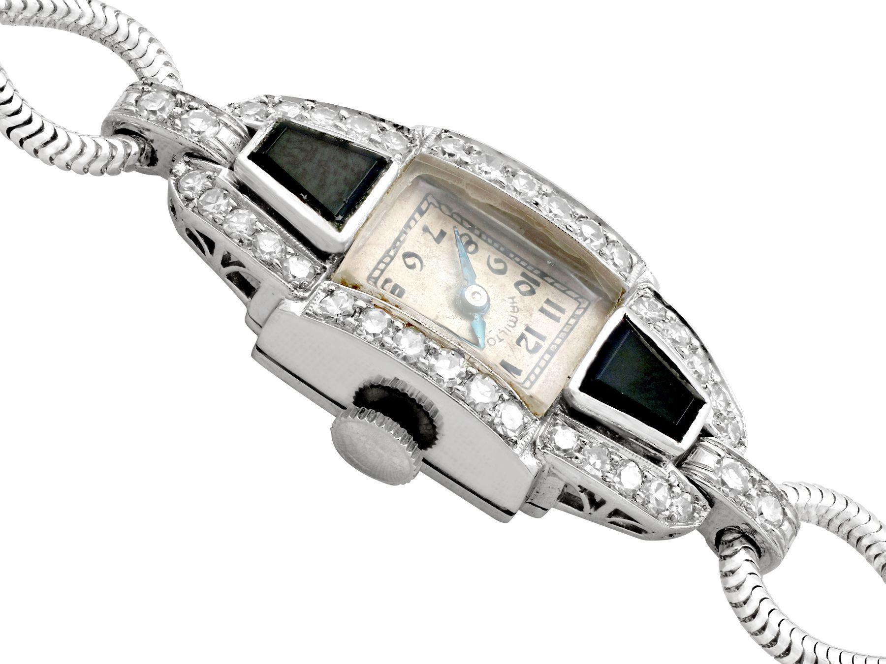 Art-Déco-Cocktailuhr aus Platin mit Diamant-Onyx und Platin von Hamilton, um 1940 (Art déco) im Angebot