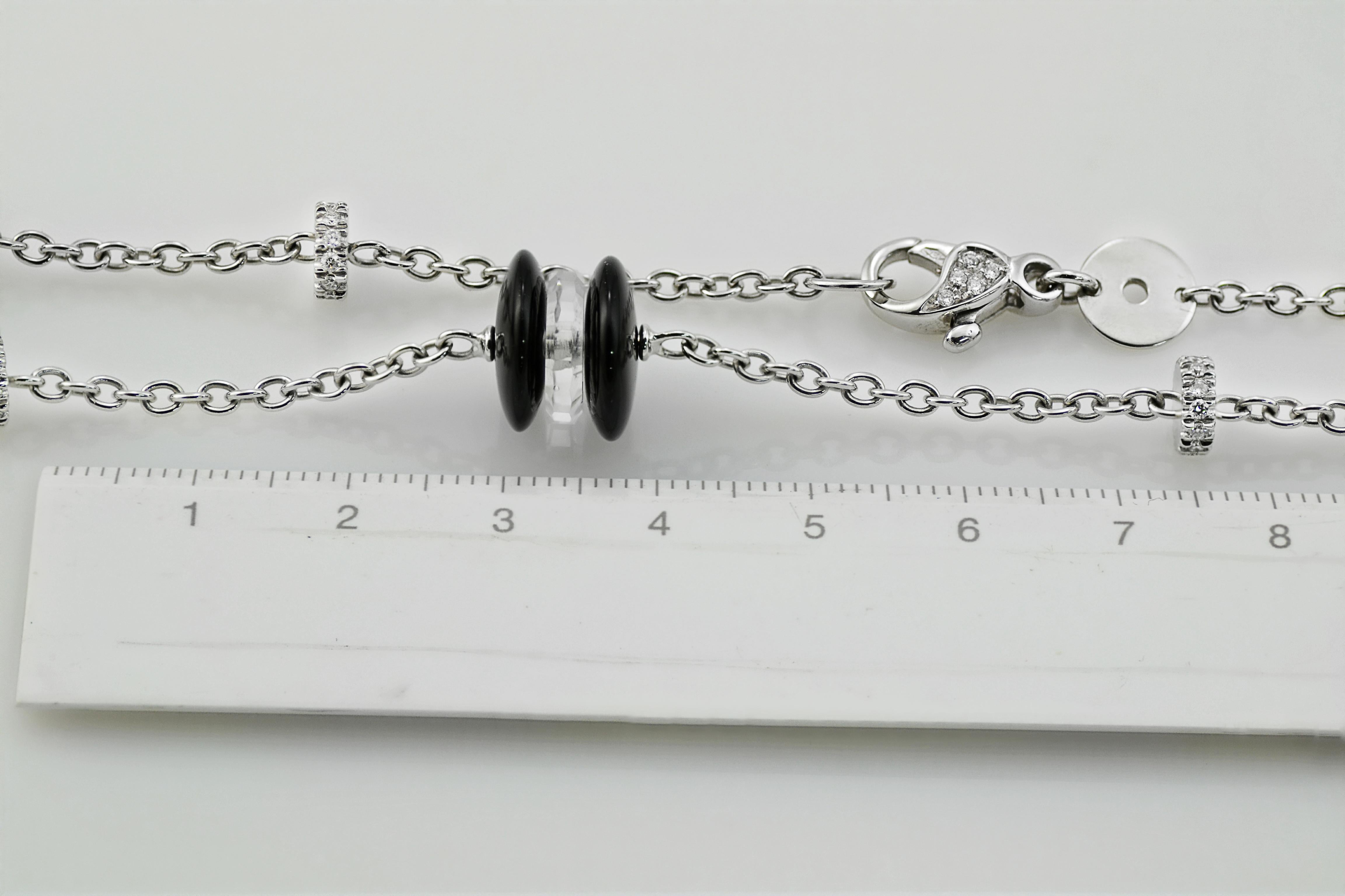 da uomo o donna Collana lunga in oro bianco 18 carati con diamante, onice e cristallo di rocca in vendita