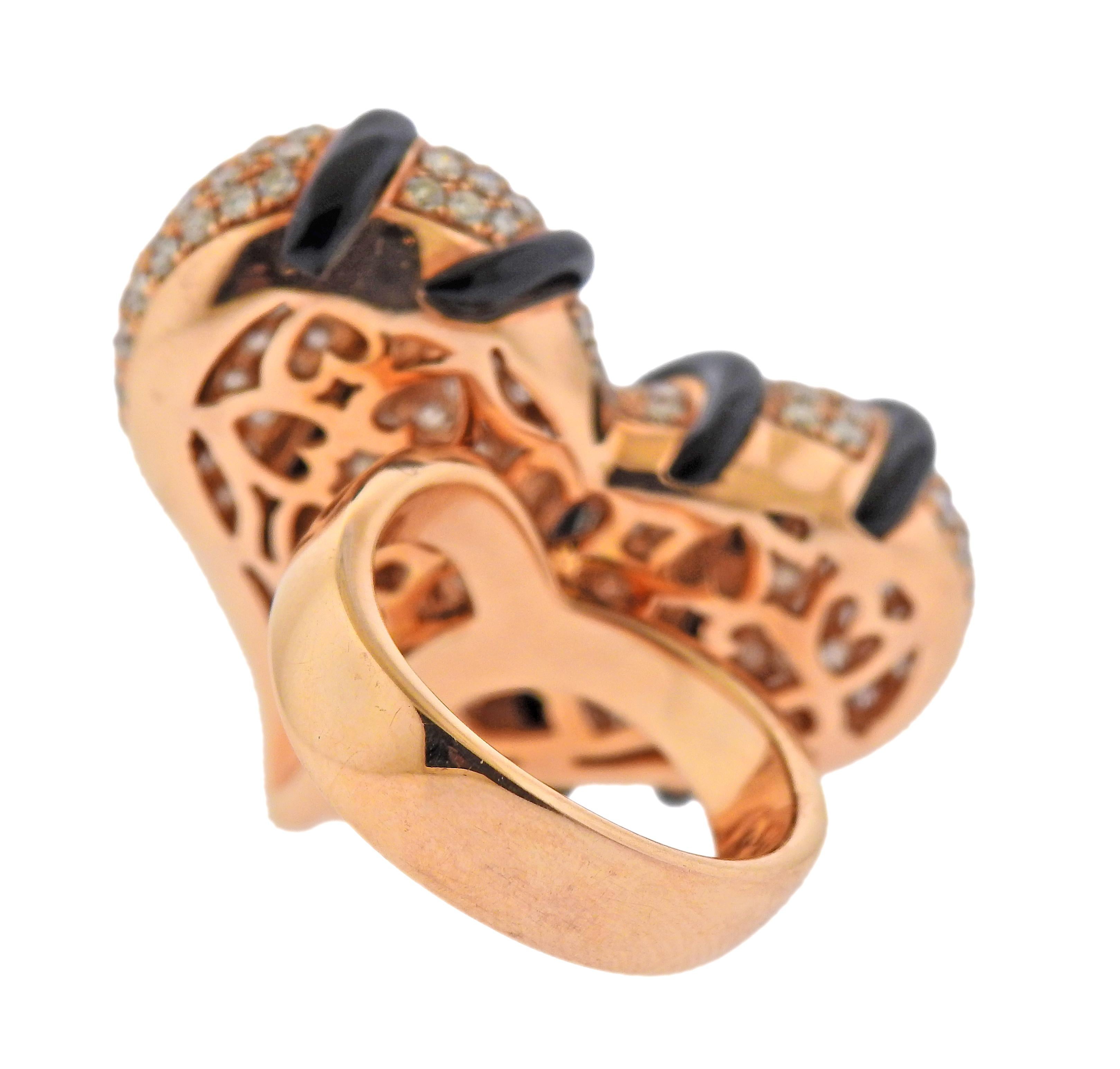 Round Cut Diamond Onyx Rose Gold Heart Cocktail Ring For Sale