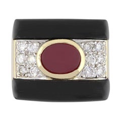 Diamond Onyx and Ruby Cabochon Ring