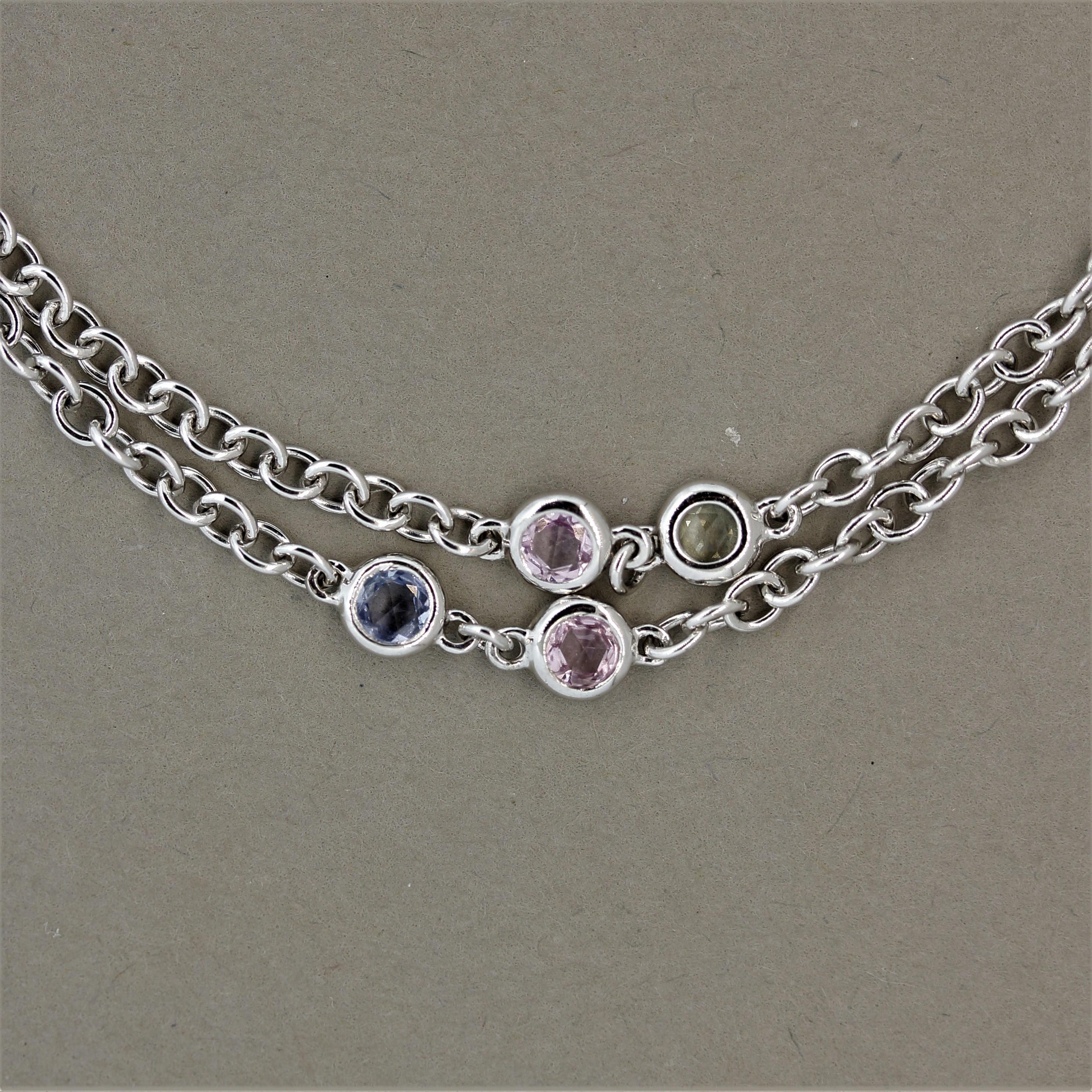 Taglio misto Collana a catena in oro con diamante, onice e zaffiro in vendita