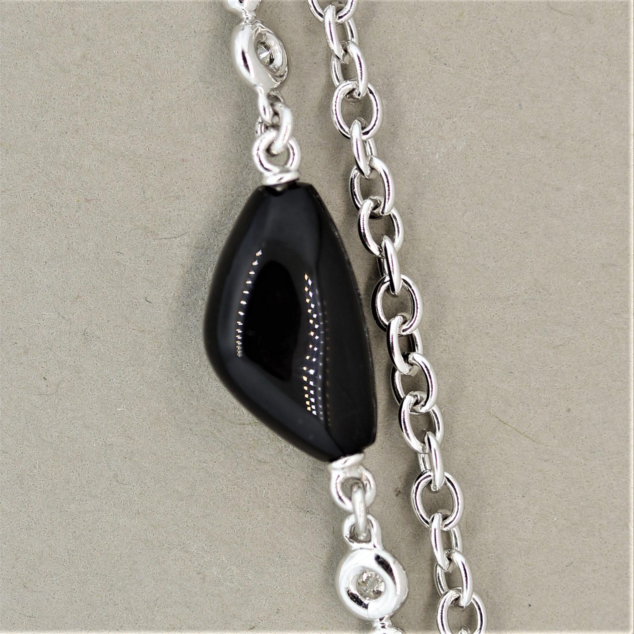 Diamond Onyx Sapphire Gold Chain Necklace In New Condition For Sale In Beverly Hills, CA