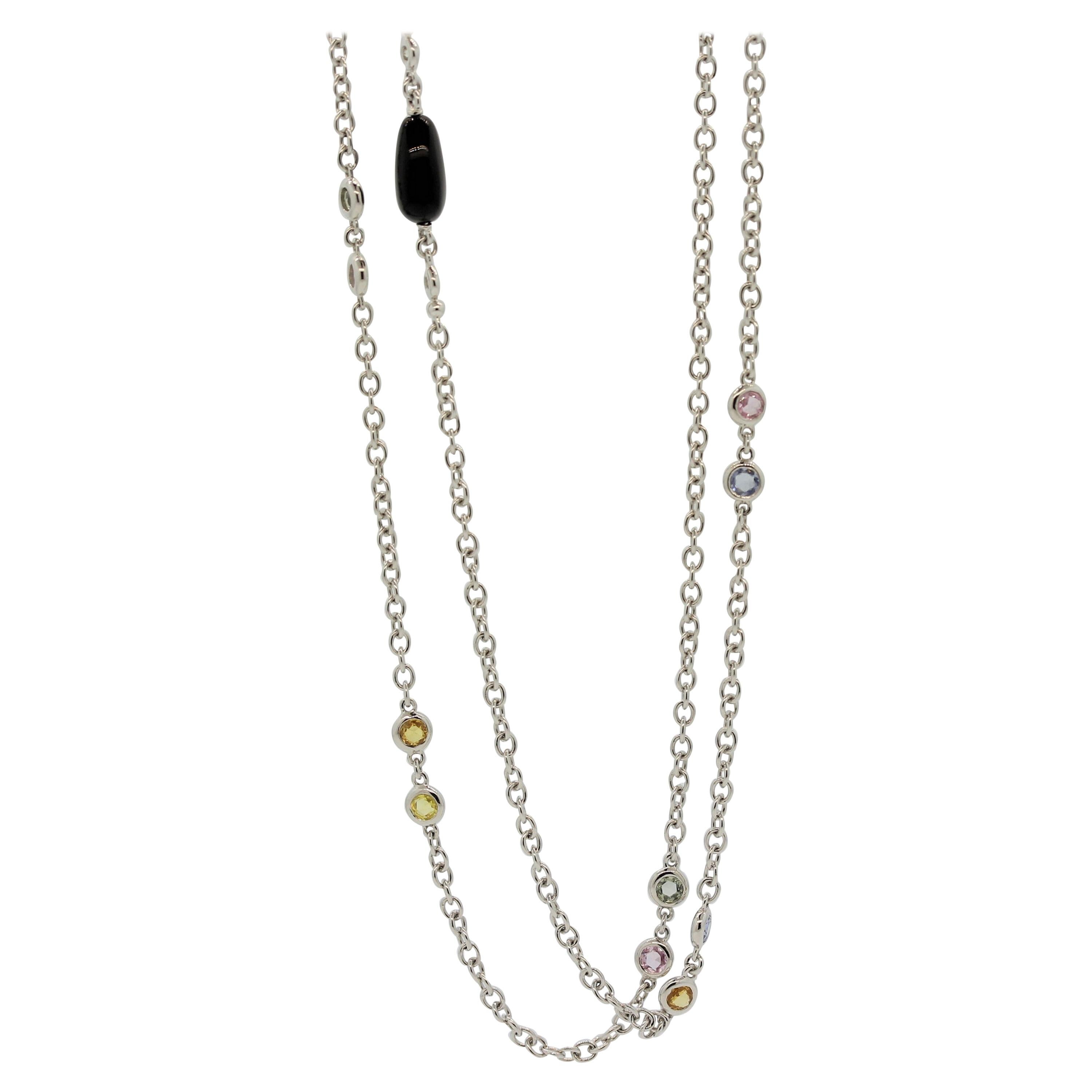 Diamond Onyx Sapphire Gold Chain Necklace