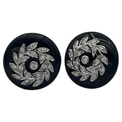 Boucles d'oreilles Onyx Diamant 14 Ct Or