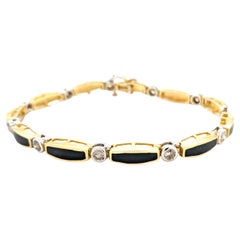 Diamond & Onyx Yellow Gold Tennis Bracelet
