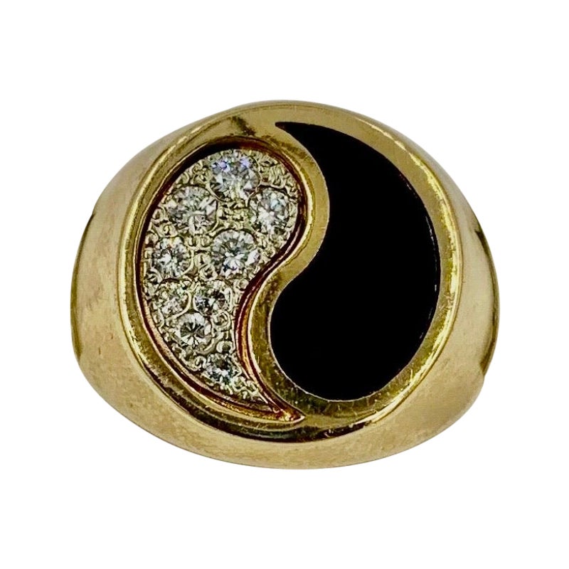 Diamond Onyx Yin Yang Ring 14K Gold Arthur Mitchell Dance Theater Harlem Ballet For Sale