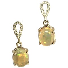Diamond Opal Drop Earrings 2.4 TCW 14 Karat Gold Certified
