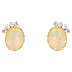 18k gold 0.11cts Diamond 2.62cts Opal Earring