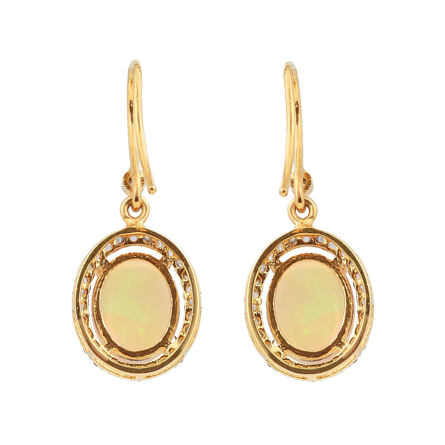 Diamond opal gold 14k silver earring