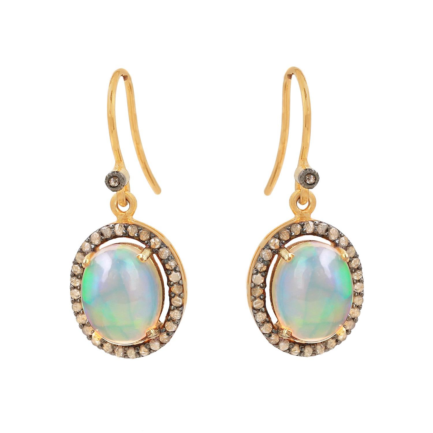 Women's Diamond Opal Gold 925 sterling Silver Earring