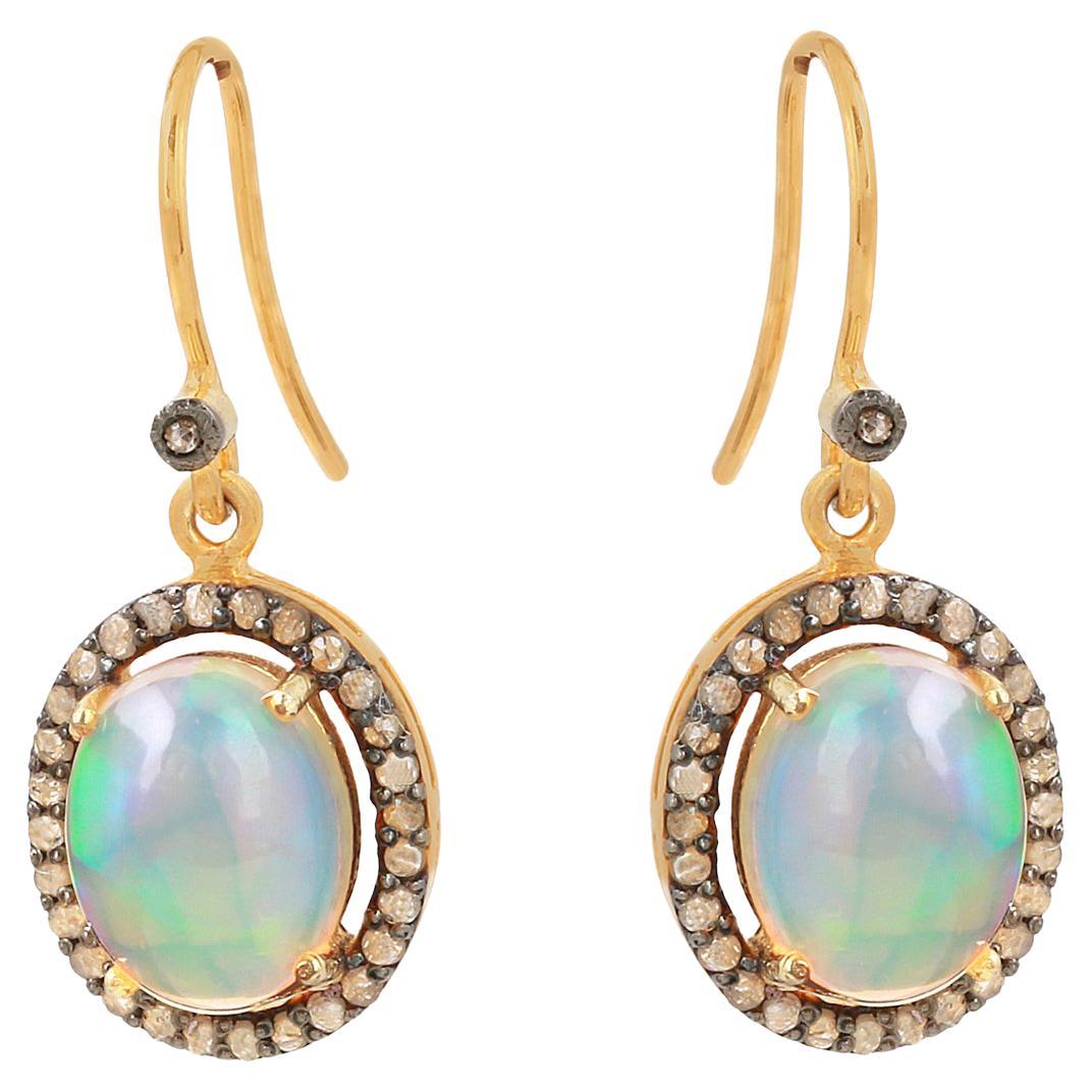 Diamond Opal Gold 925 sterling Silver Earring