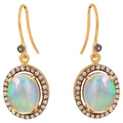 Diamond Opal Gold 925 sterling Silver Earring