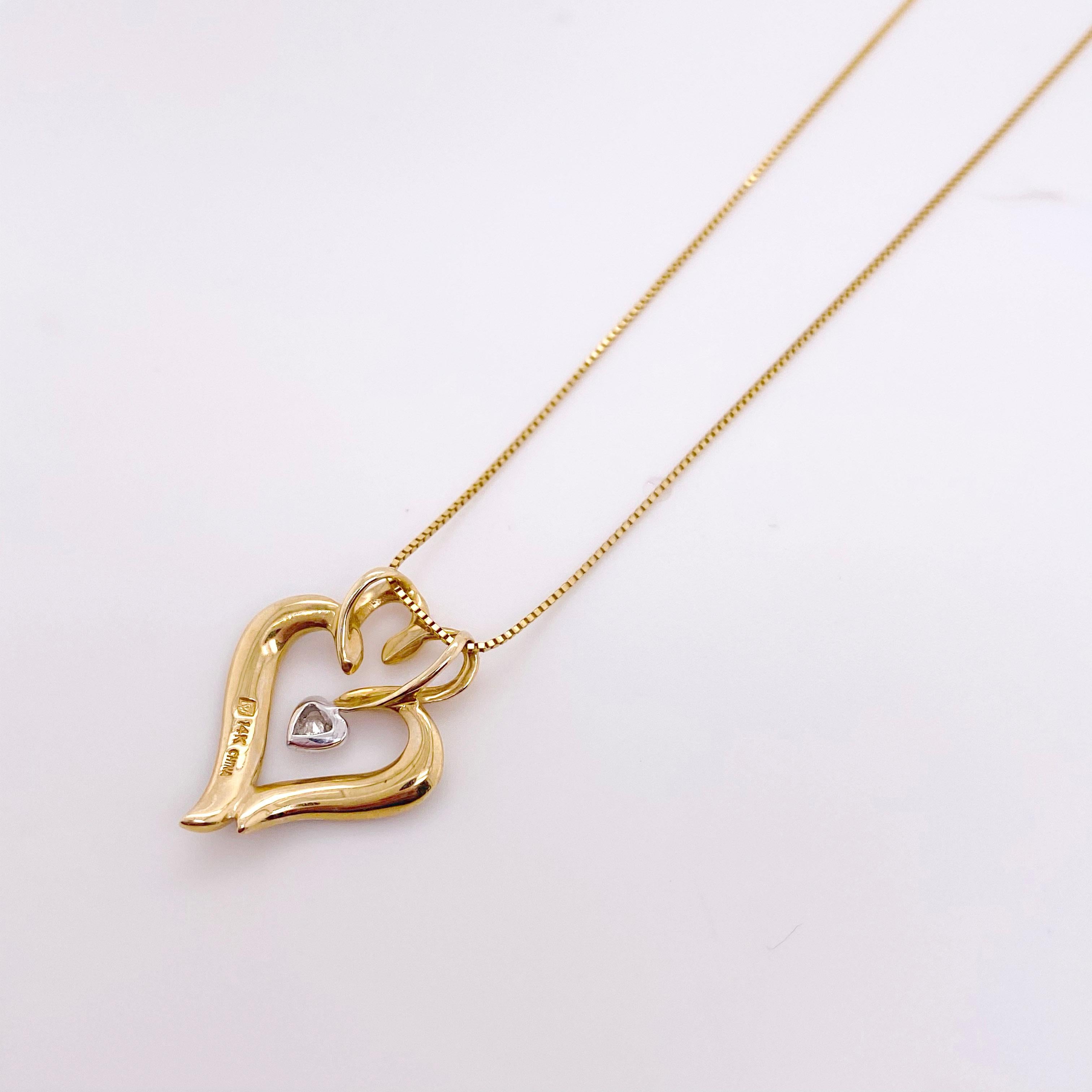 Diamant-Opal-Herz-Halskette Triple Heart Love Anhänger und Kette in 14 Karat Gold (Rundschliff)