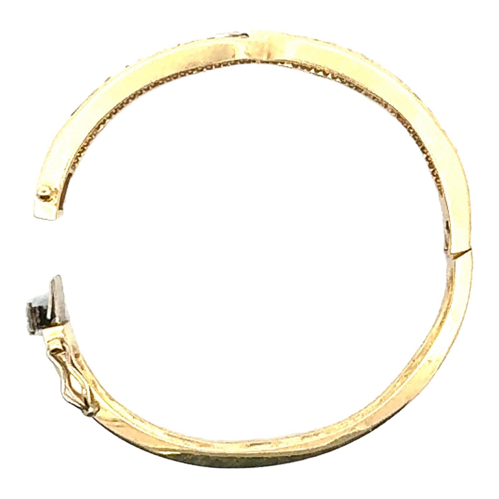Women's Diamond Opal Inlay 14 Karat Yellow Gold Hinged Bangle Bracelet For Sale