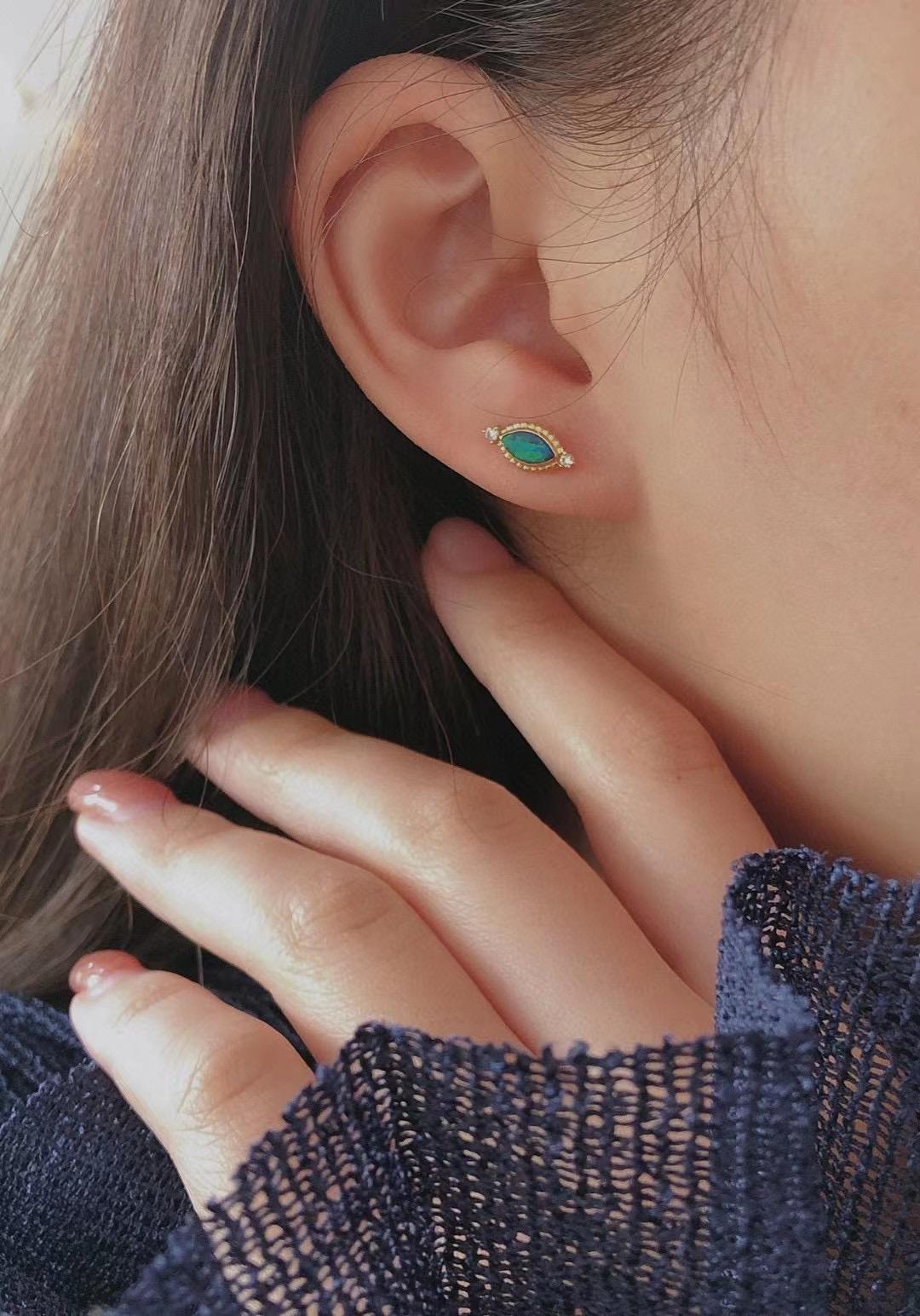 Women's diamond opal marquise shape 18k gold earrings 