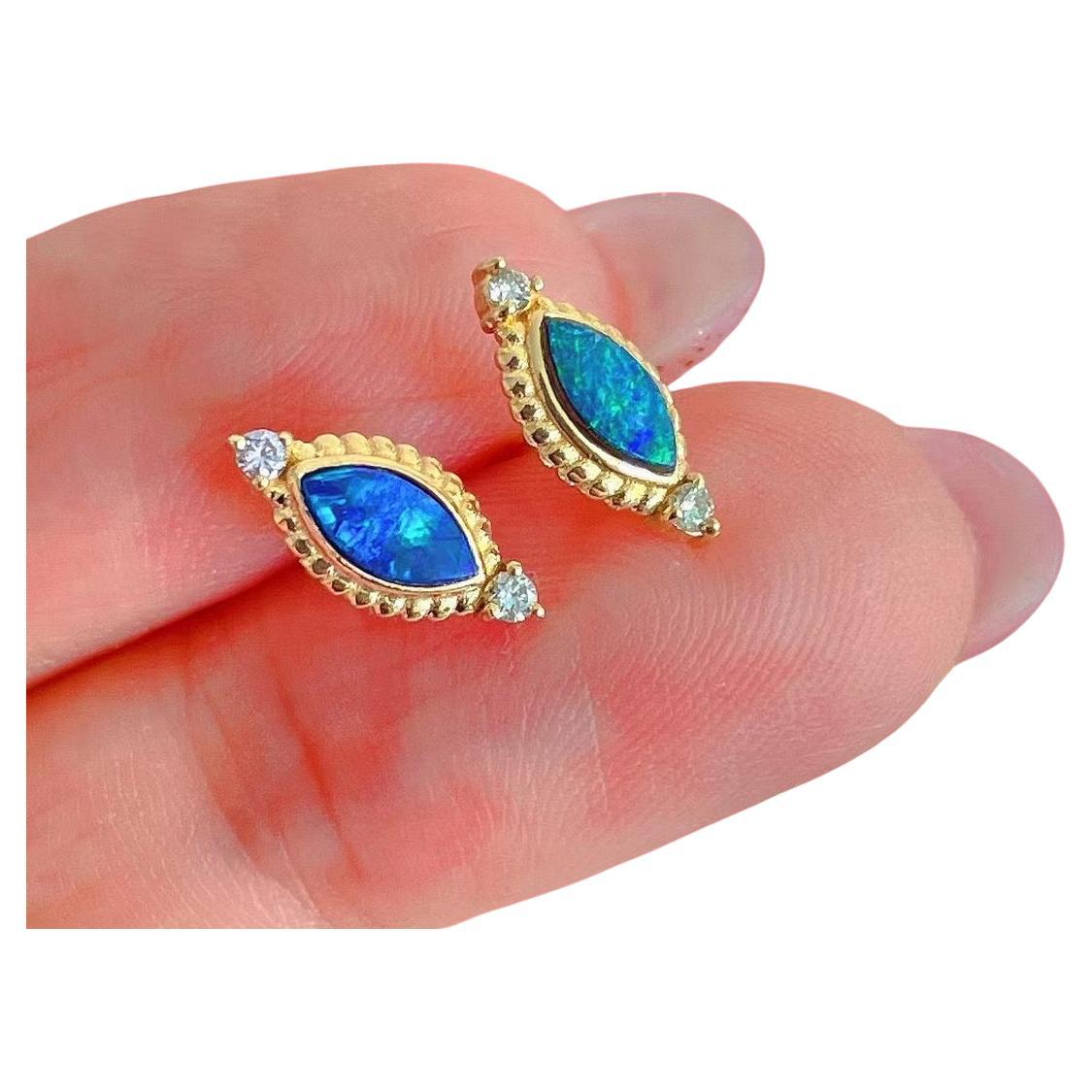 diamond opal marquise shape 18k gold earrings 