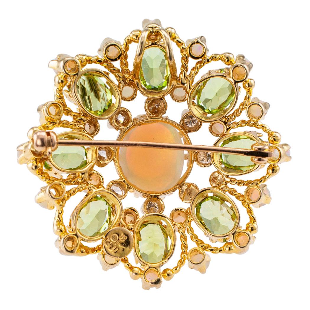 Diamond Opal Peridot and Gold Brooch Pendant In Good Condition In Los Angeles, CA