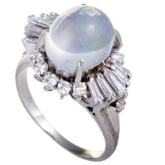 Diamond Opal Platinum Cabochon Ring