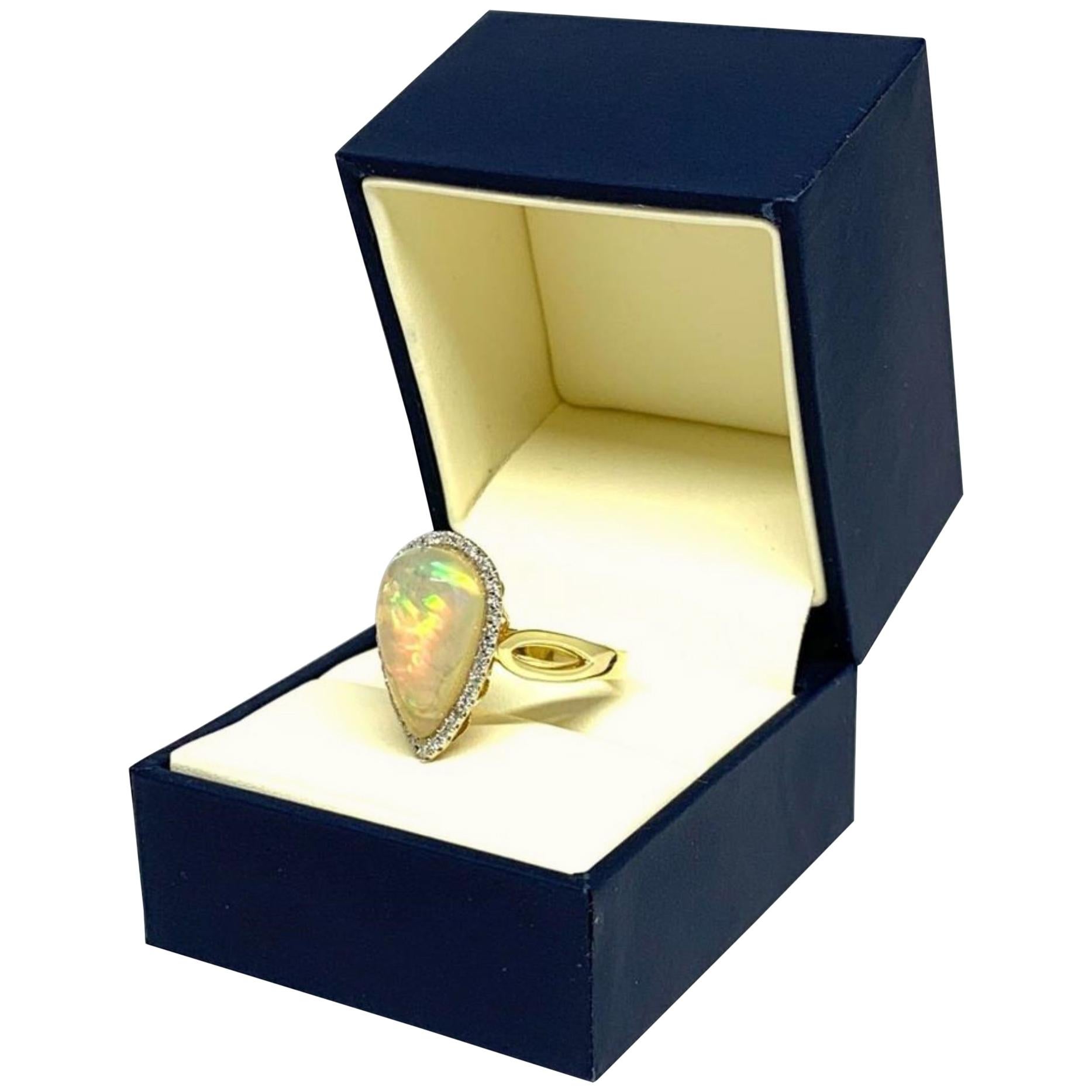 Modern Diamond Opal Ring 5.75 TCW 14k Gold Women Certified
