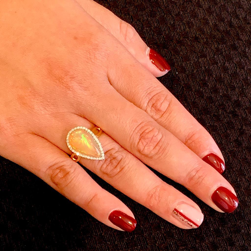 Round Cut Diamond Opal Ring 5.75 TCW 14k Gold Women Certified